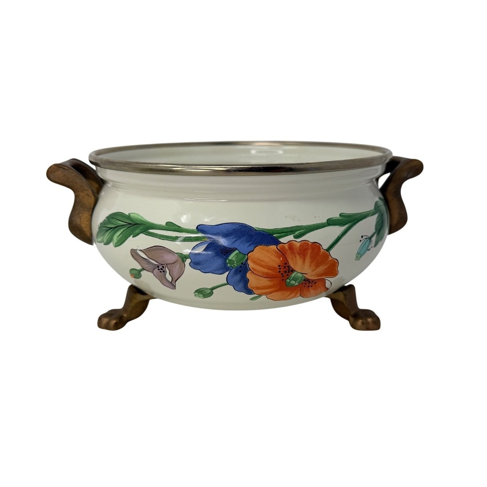 Vintage Metal Warmer Stand Amapola Villeroy & Boch Large Blue & Orange Poppies